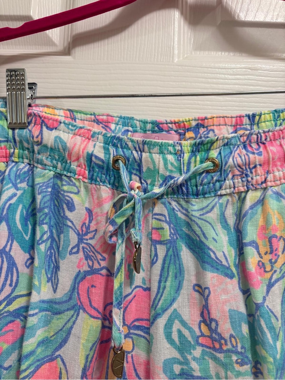 Lilly Pulitzer Linen Drawstring Beach Pants XL Tropical Floral Resort Pull-on - Picture 3 of 9